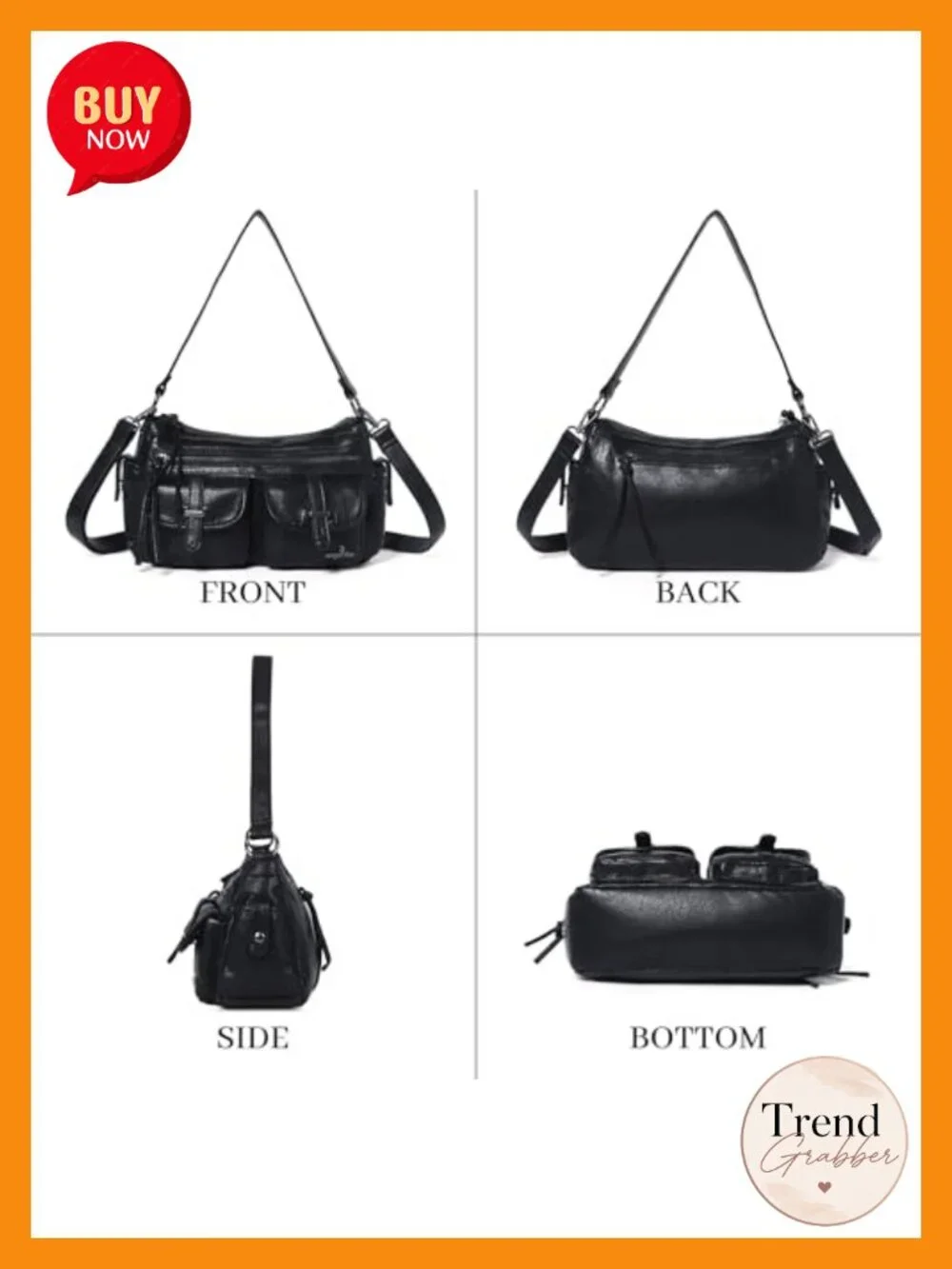 Hobo Crossbody Bag with Tassel Zipper Soft Vegan Leather Multi Pocket